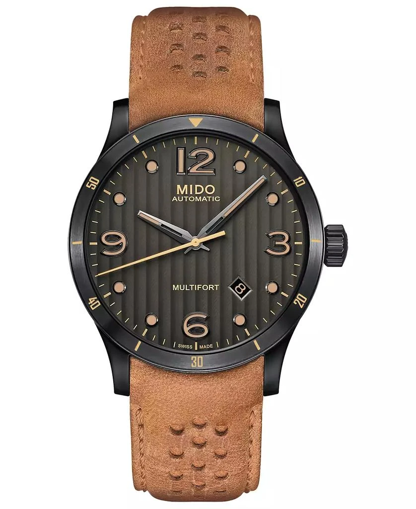 MIDO Men's Swiss Automatic Multifort Brown Leather Strap Watch 42mm 1
