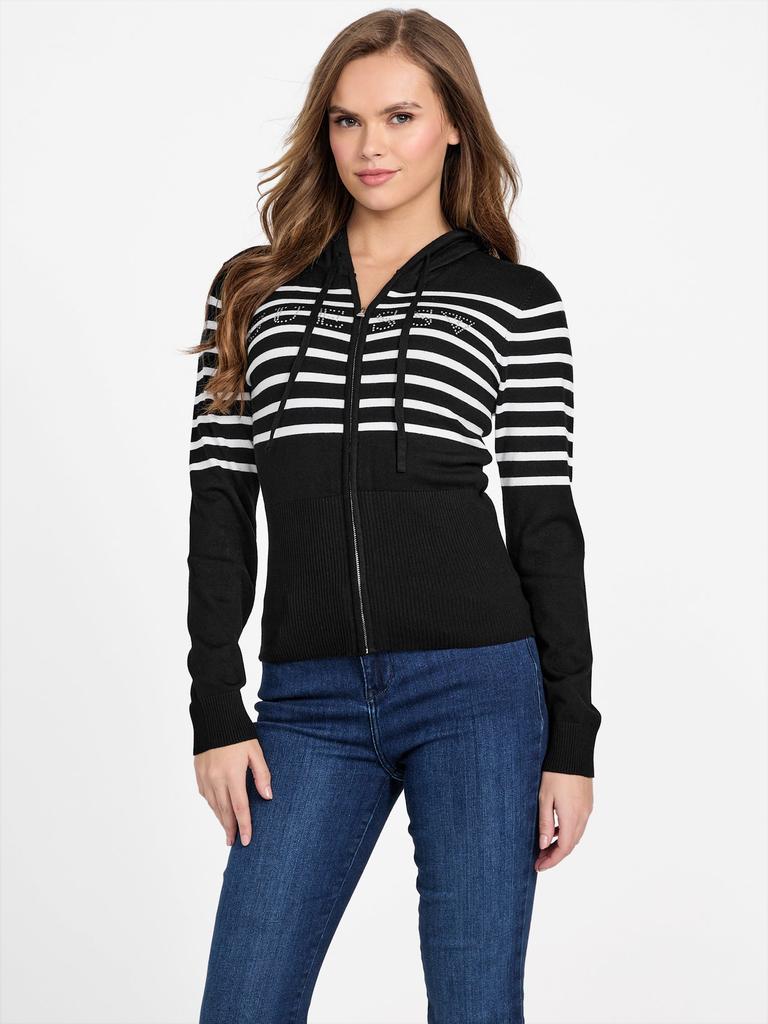 OPEN YY Navy & Gray Appliqué Zipup Sweatshirt - Hoodies