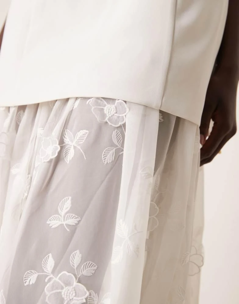 Abercrombie & Fitch Abercrombie & Fitch bridal sheer skirt applique lace maxi dress in off white 3
