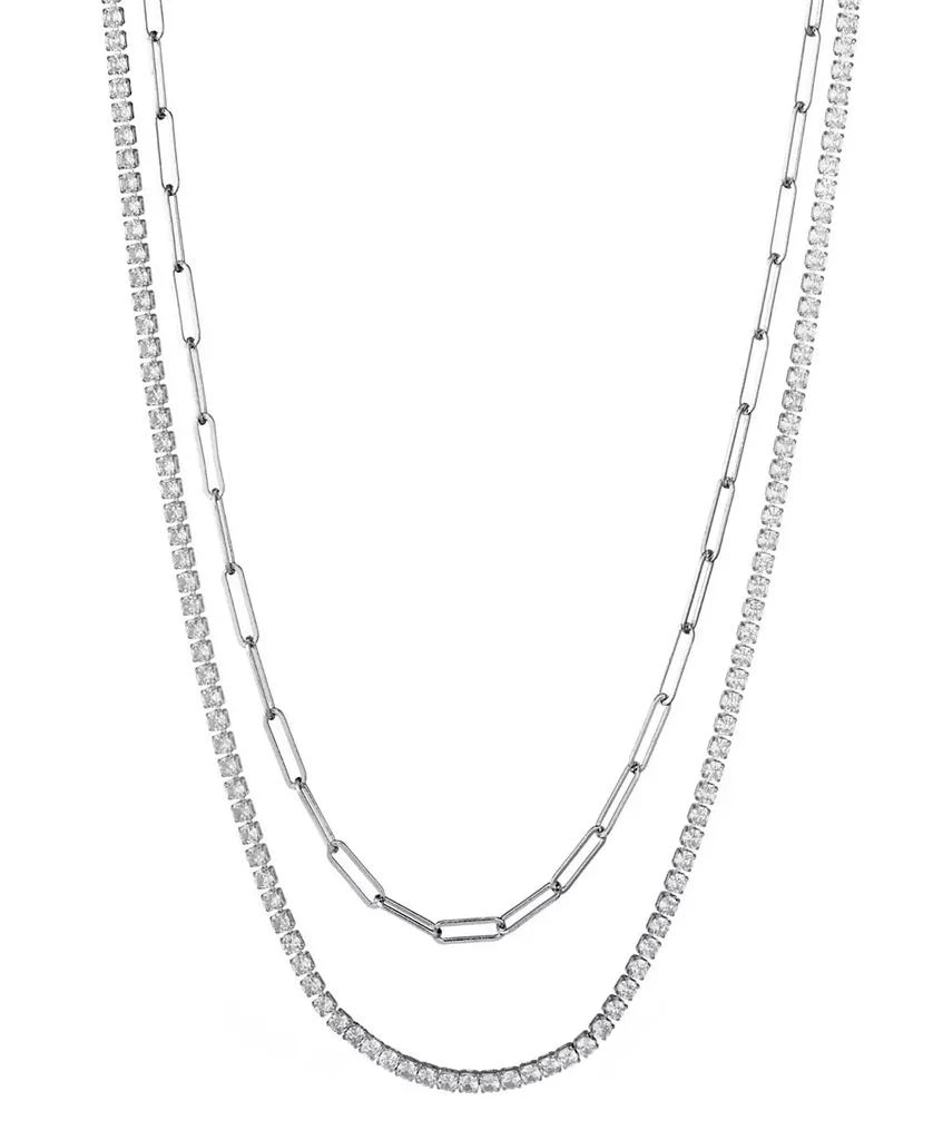 ADORNIA Silver Tennis and Paperclip Chain Necklace Set