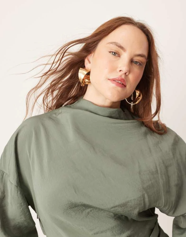 ASOS ASOS EDITION Curve soft high neck ruched detail maxi dress with cut out back in khaki 4