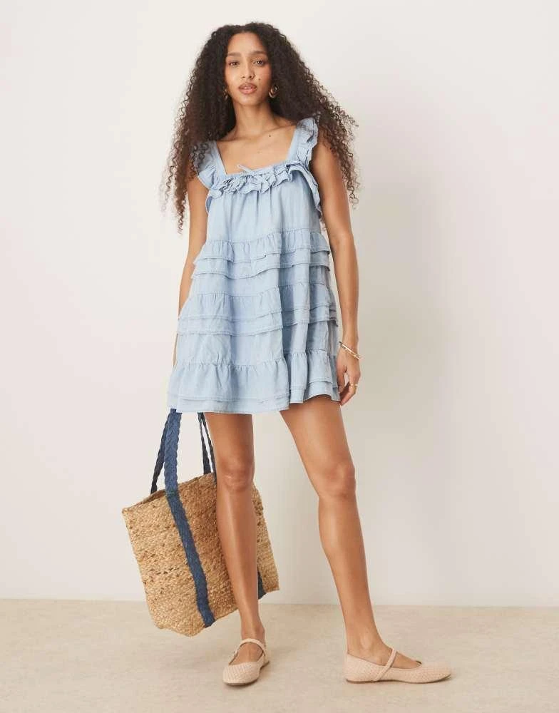 asos design soft tiered mini dress ASOS DESIGN soft tiered mini dress with tie front