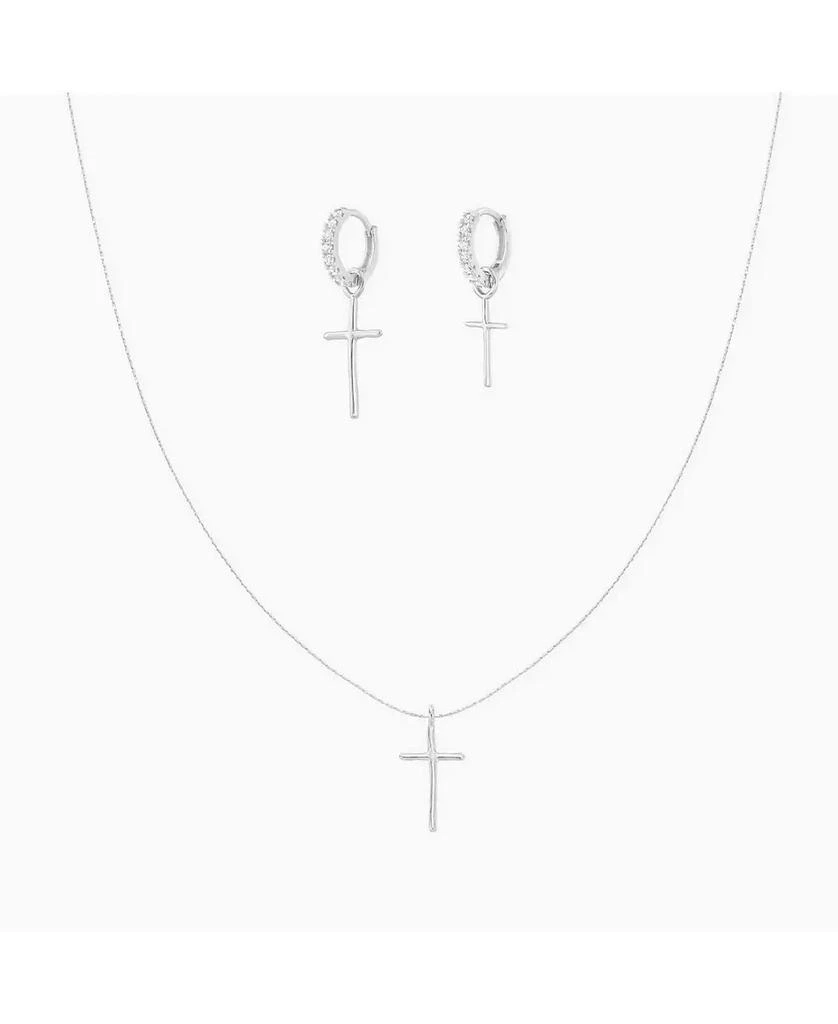 Bearfruit Jewelry Sterling Silver 18k Gold Plated Ariel Cross Necklace 
Mismatching Cross Earrings Set
