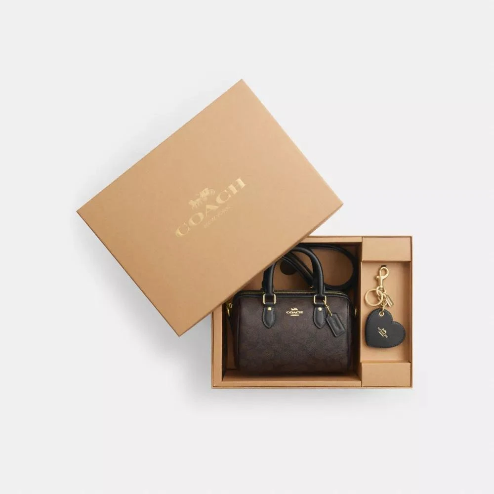 Coach Boxed Mini Rowan Crossbody Bag And Mirror Bag Charm Set In Signature Canvas 3