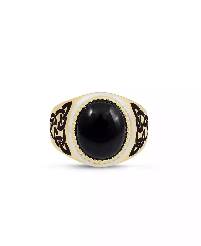 LuvMyJewelry Black Onyx Gemstone Yellow Gold Plated and Enamel Sterling Silver Men Signet Ring