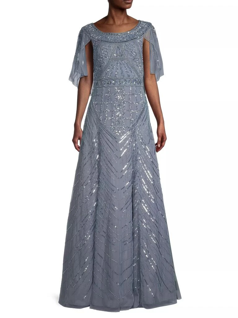 Aidan Mattox Beaded Cape A-Line Gown 2