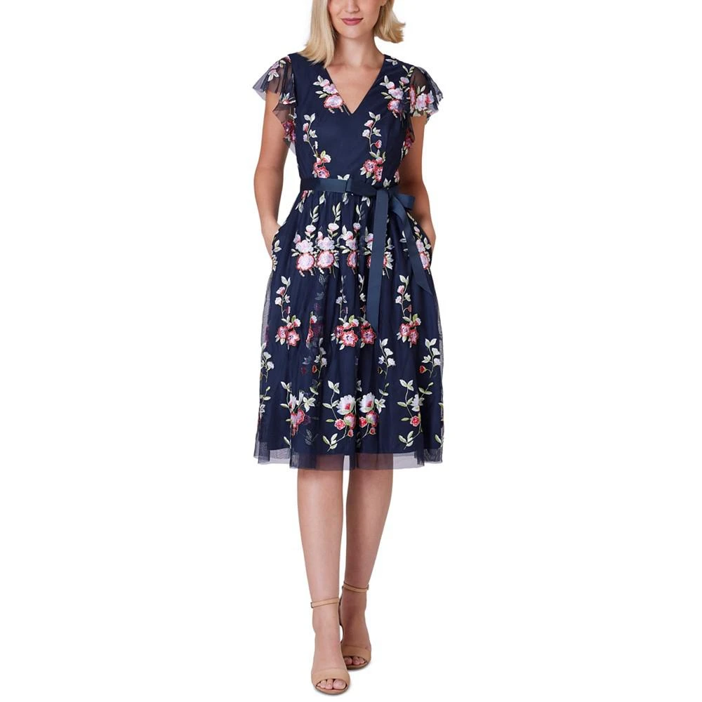 Jessica Howard Petite Flora-Print Flutter-Sleeve Midi Dress 1