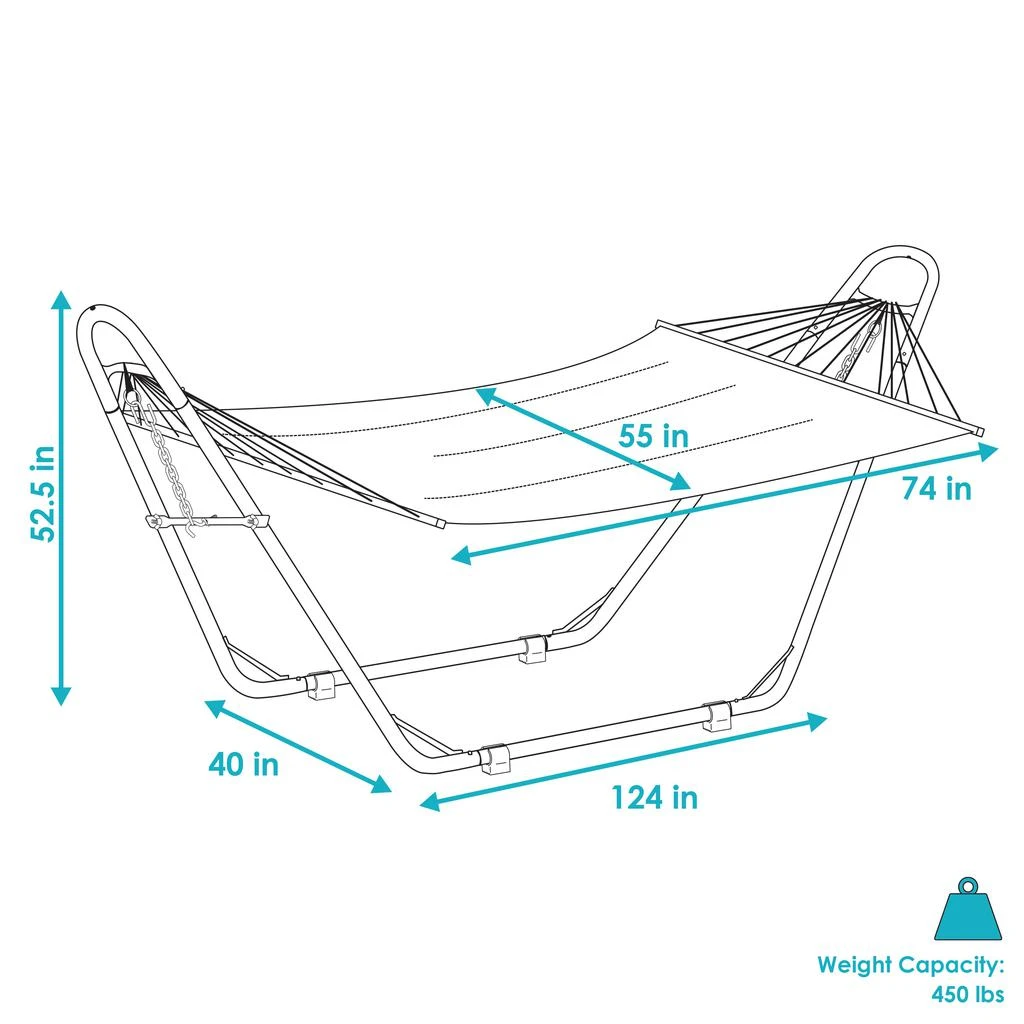 Sunnydaze Outdoor 2-Person Double Polyester Quilted Hammock with Wood Spreader Bar and Matte Blue Steel Multi-Use Stand - Catalina Beach 3