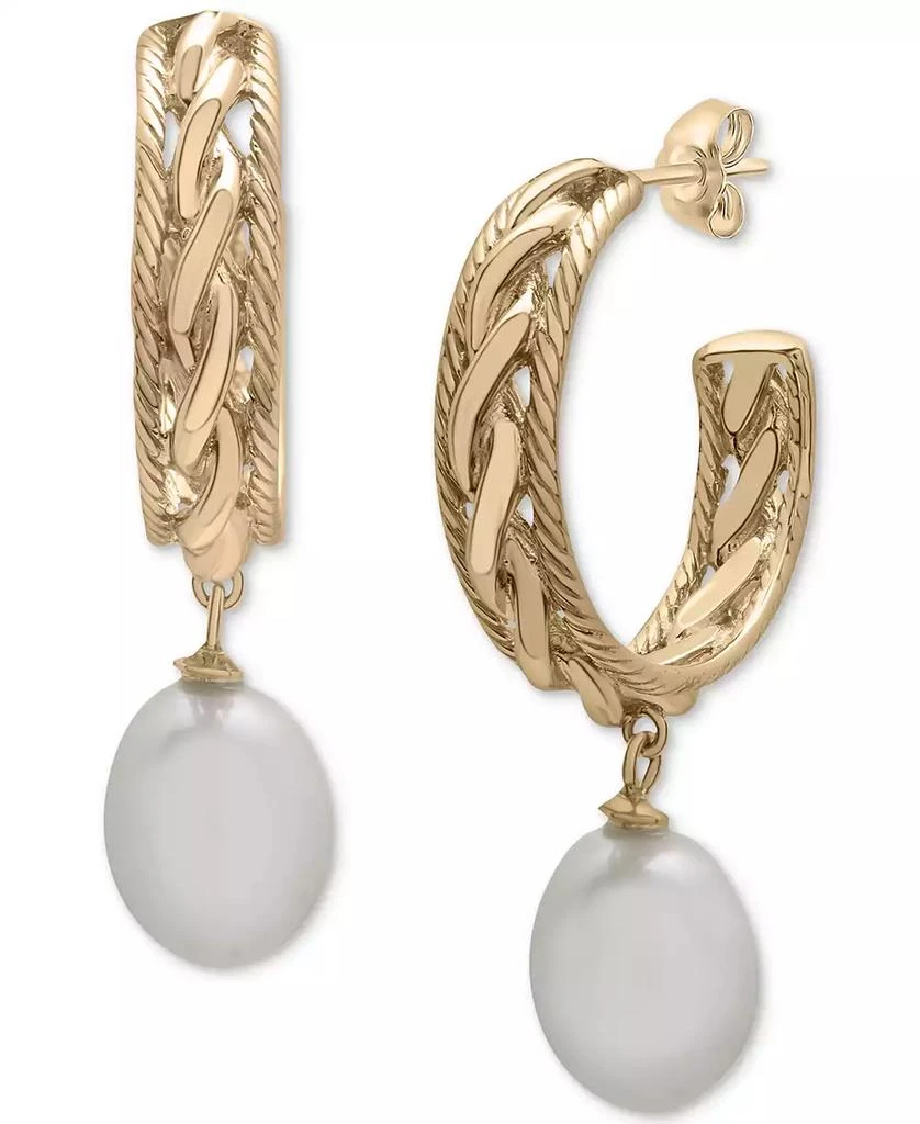 Macy's Cultured Freshwater Pearl (13 x 15mm) Dangle Hoop Earrings in 14k Gold-Plated Sterling Silver 1