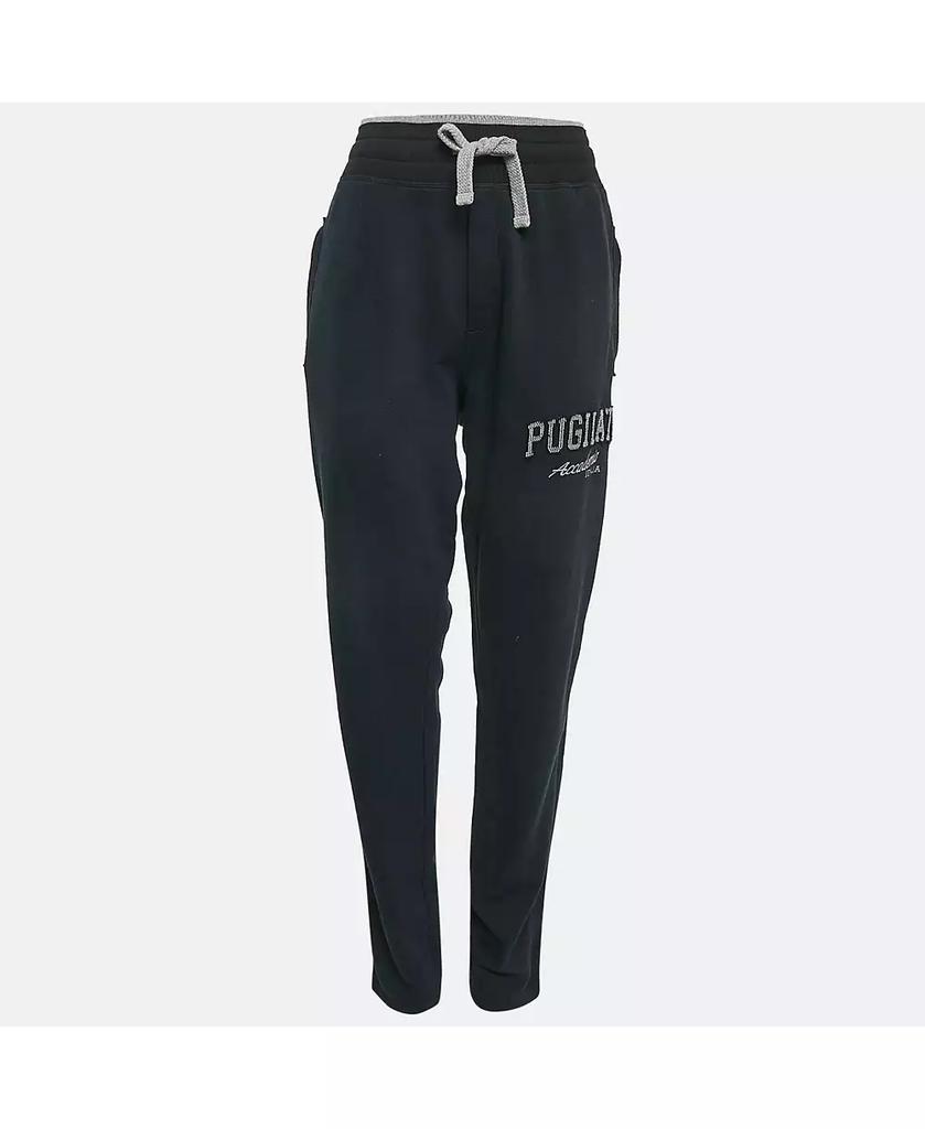 Pre-Owned Dolce & Gabbana Women's Blue Embroidered Cotton Knit Drawstring Track Pants