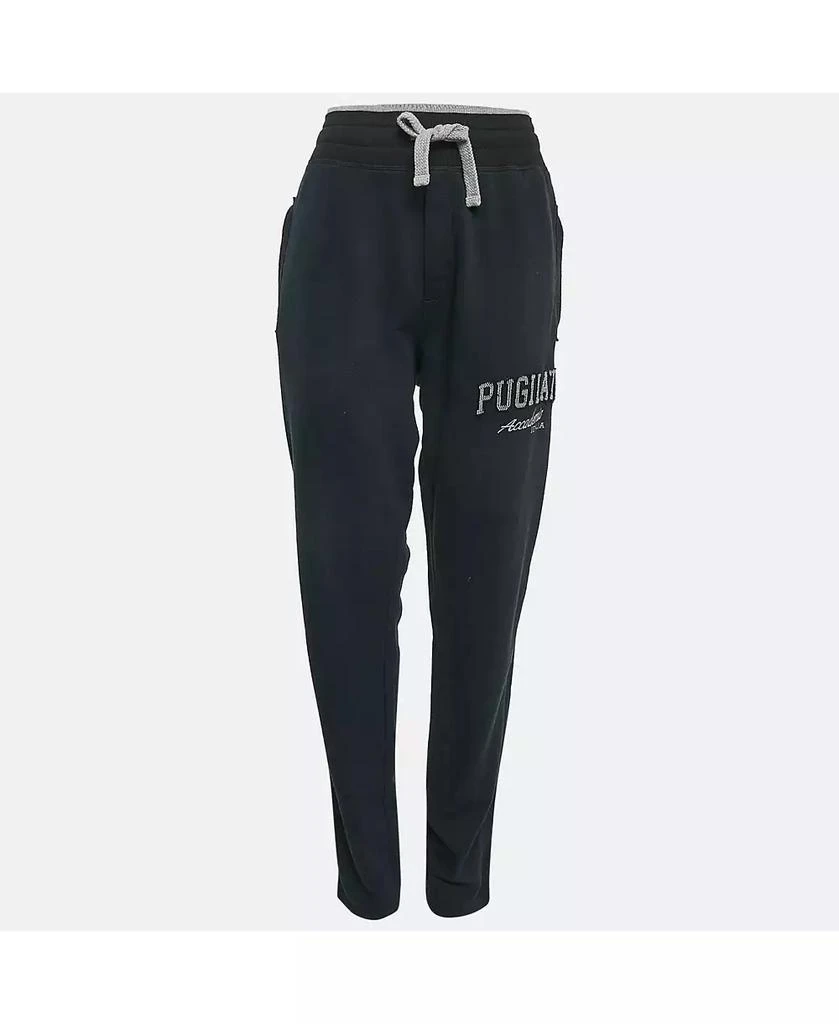 Pre-Owned Dolce & Gabbana Women's Blue Embroidered Cotton Knit Drawstring Track Pants 1