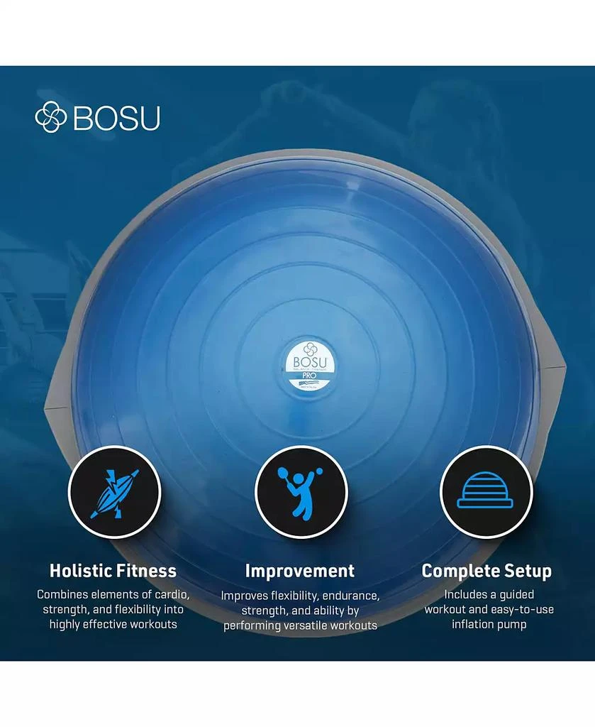 Bosu Pro Multifunctional Home Gym 26” Strength Trainer Ball Balance Board, Blue 5