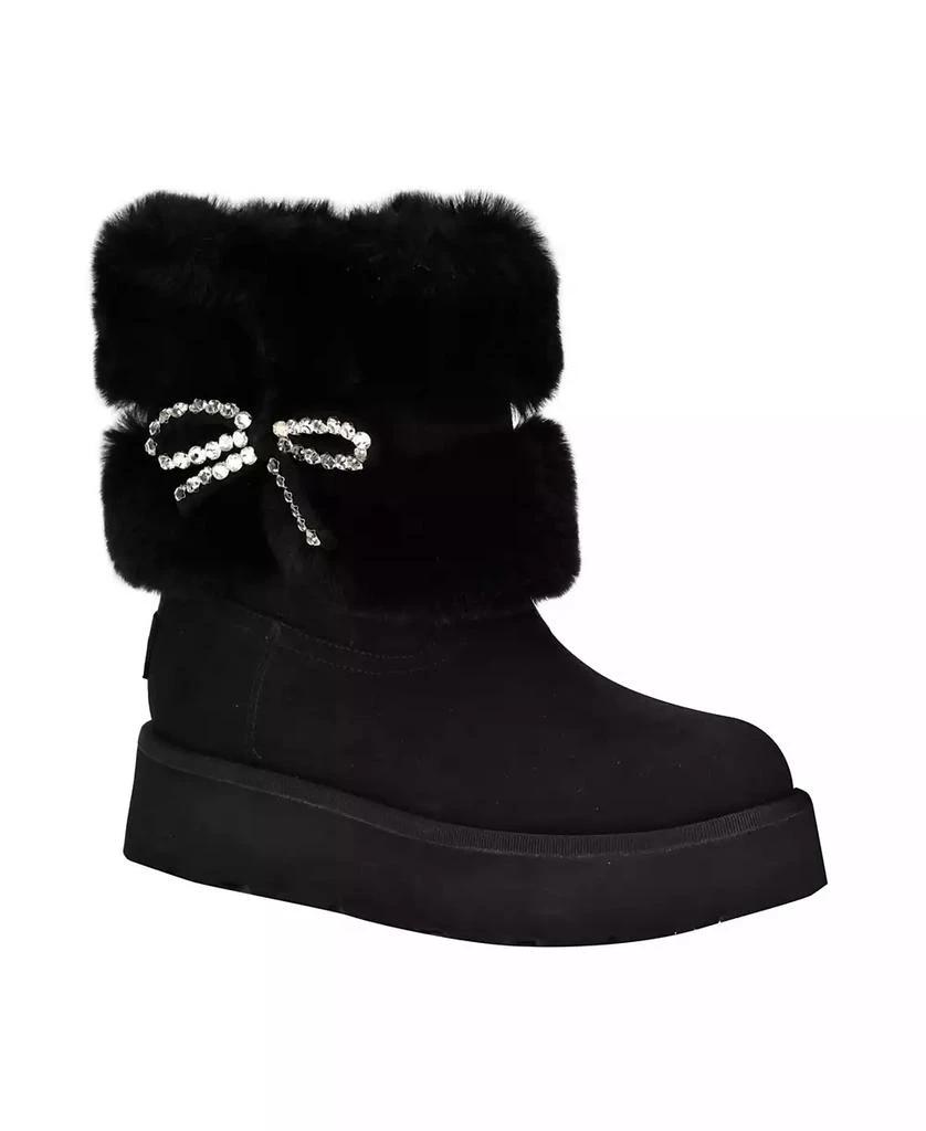 GUESS Women
s Dowry Rhinestone Bow Cozy Winter Boots 3