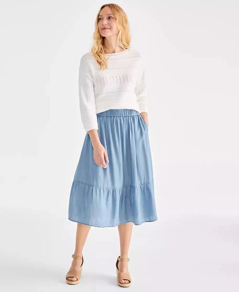 Style & Co Petite Chambray Tiered Midi Skirt, Exclusively at Macy's 1