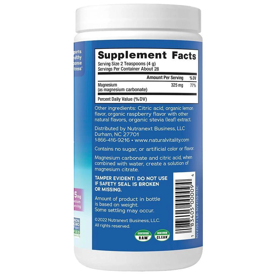 Natural Vitality Magnesium Supplement Drink Mix Raspberry Lemon 9