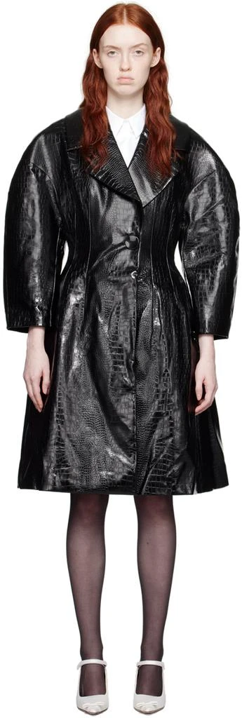SHUSHU/TONG Black Croc Faux-Leather Coat 1