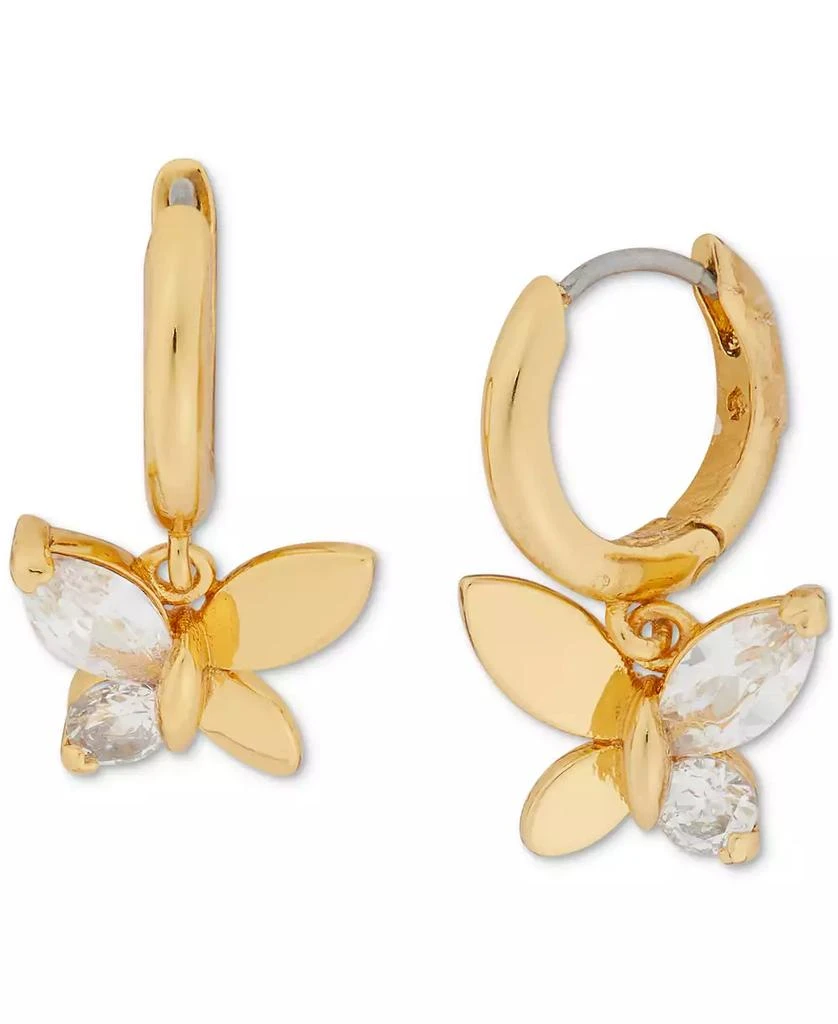 Kate Spade Gold-Tone Crystal Social Butterfly Huggie Hoop Earrings, 0.75" 1