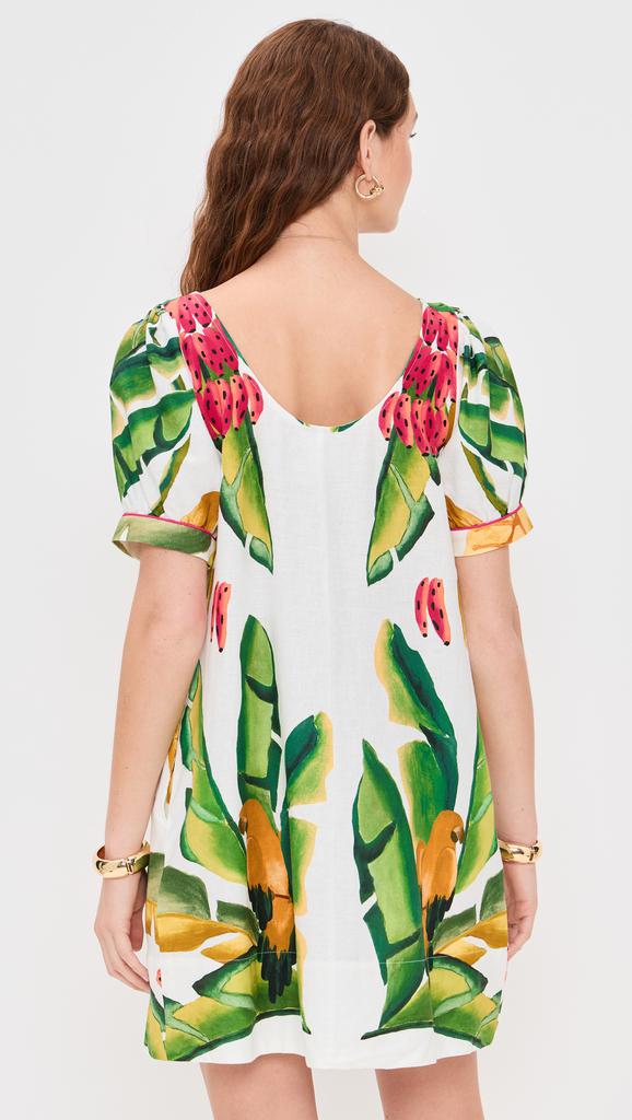 Farm Rio Summer Foliage Scarf Off-White Mini Dress