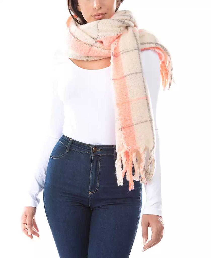 MARCUS ADLER Women's Neon Pop Plaid Blanket Scarf with Fringe