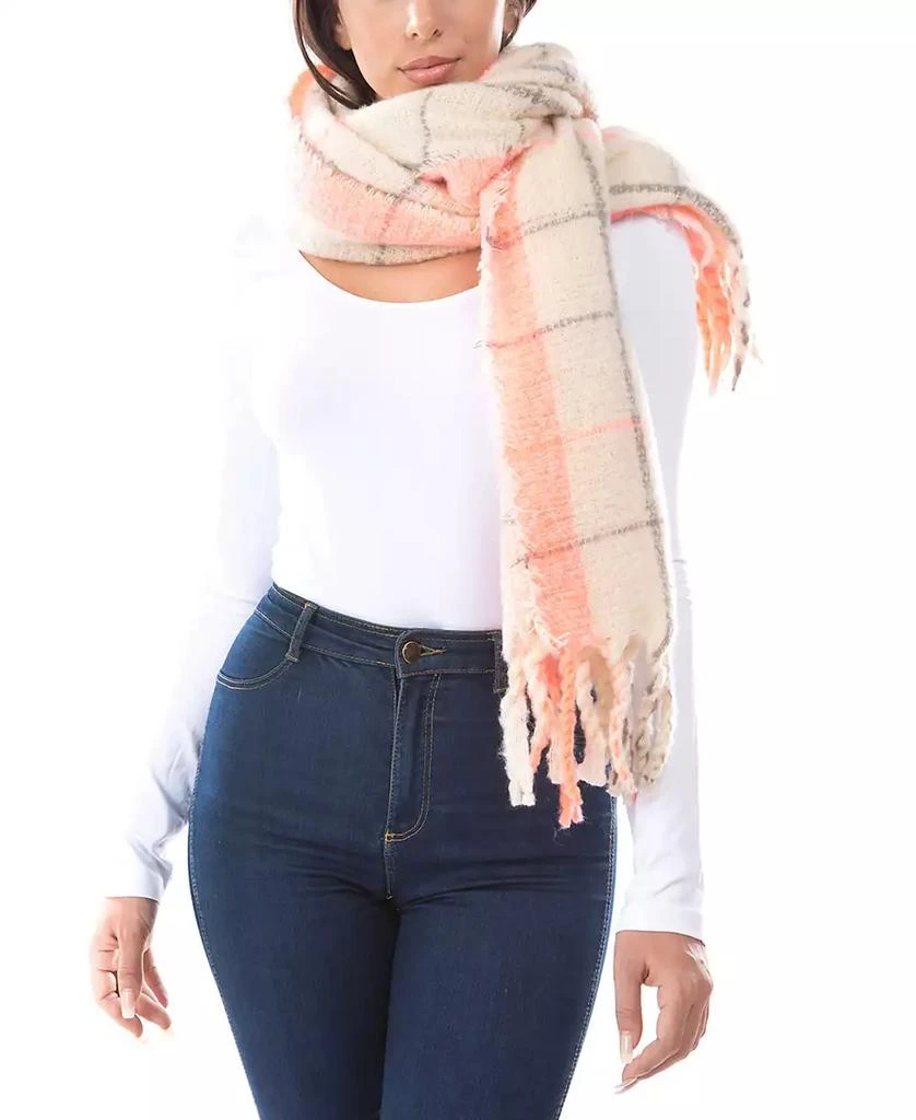 MARCUS ADLER Women's Neon Pop Plaid Blanket Scarf with Fringe 1