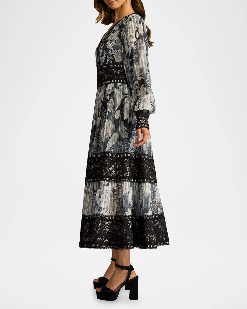 Tadashi Shoji Pleated Lace Tiered Floral-Print Midi Dress 4