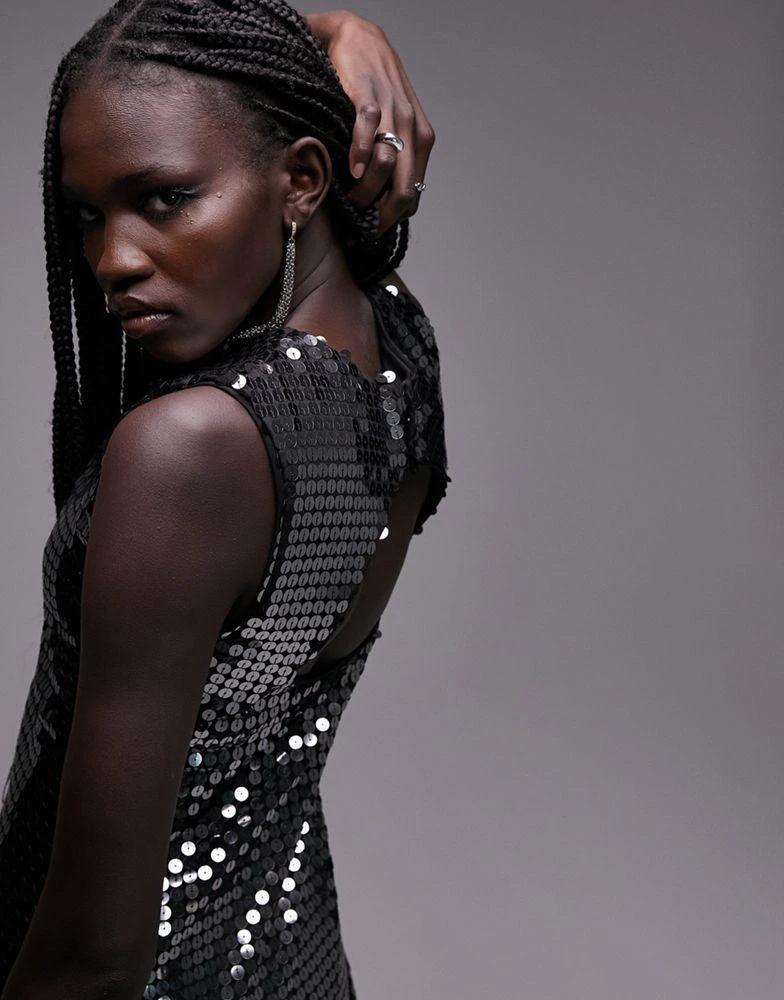 Topshop Topshop disco sequin midi dress in silver 2