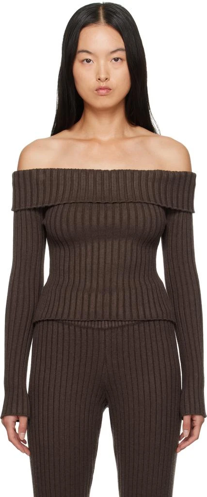 GUIZIO Brown Thalia Off Shoulder Sweater 1