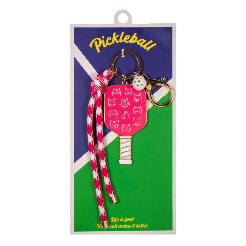 FASHNZFAB Cat Face Pattern Pickleball Paddle Knot Strap Keychain Bag Charm 2