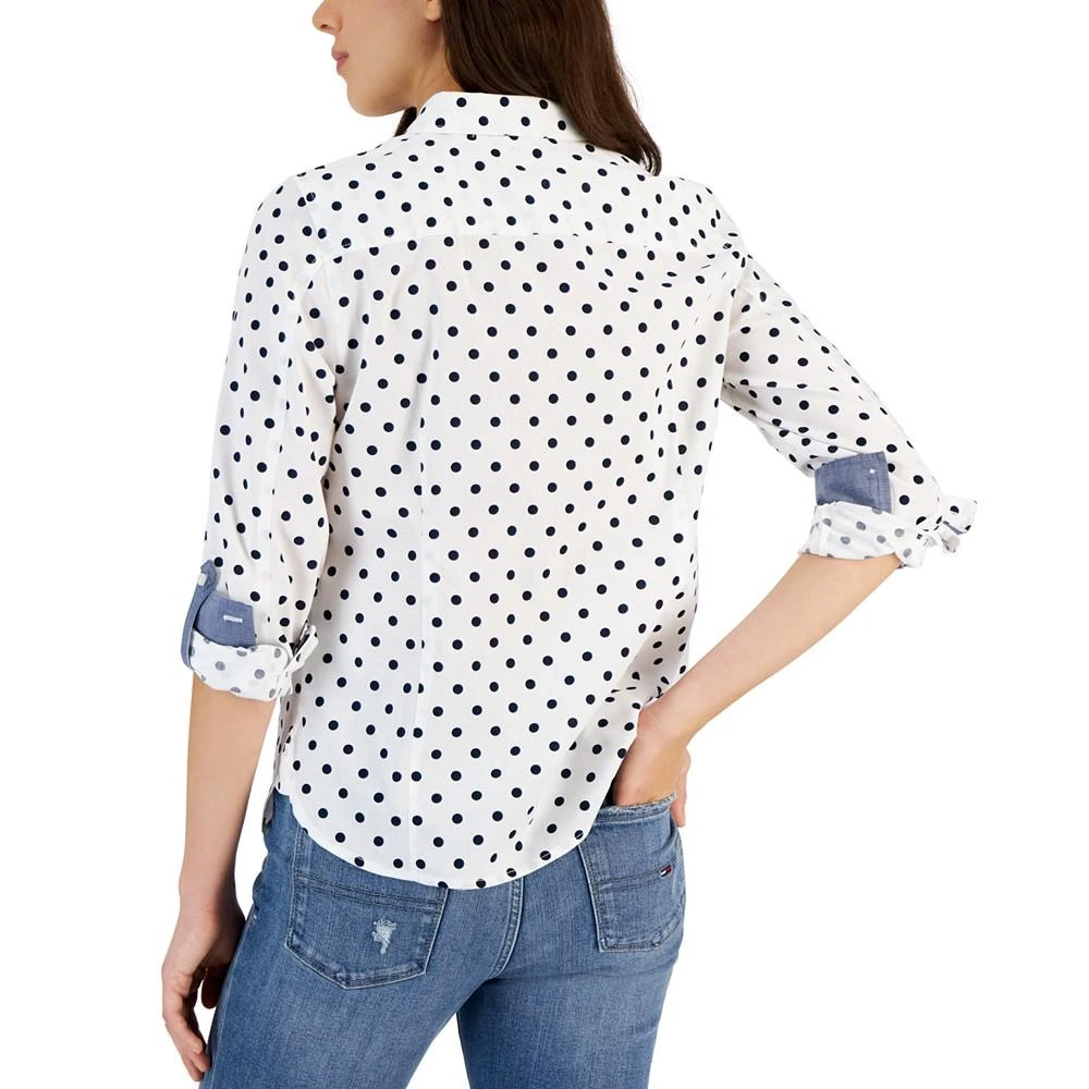 Tommy Hilfiger Women's Cotton Polka-Dot Roll-Tab Shirt 2