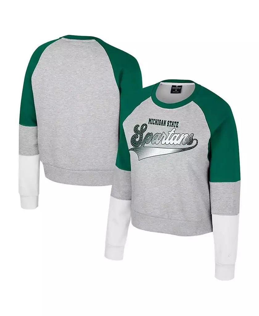 Colosseum Big Girls Heather Gray Michigan State Spartans Katinka Rhinestone Pullover Sweatshirt