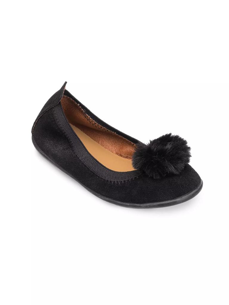 Elephantito Little Girl's & Girl's Suede Pom Pom Flats