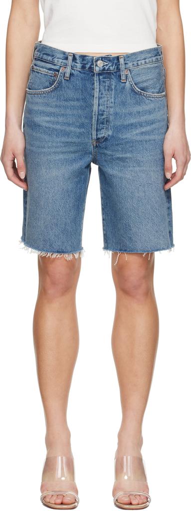 【送料&関税込】AGOLDE Blue Five-pocket Shorts With Button C AGOLDE Blue Five-Pocket Shorts With Button Closure In Denim