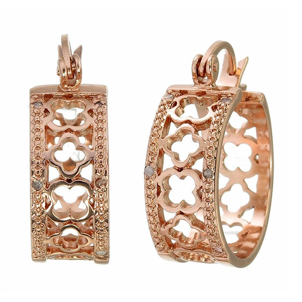 Vir Jewels 1/20 cttw Diamond Hoop Earrings Pink Gold Plated over Brass Clover 1/2 Inch 4