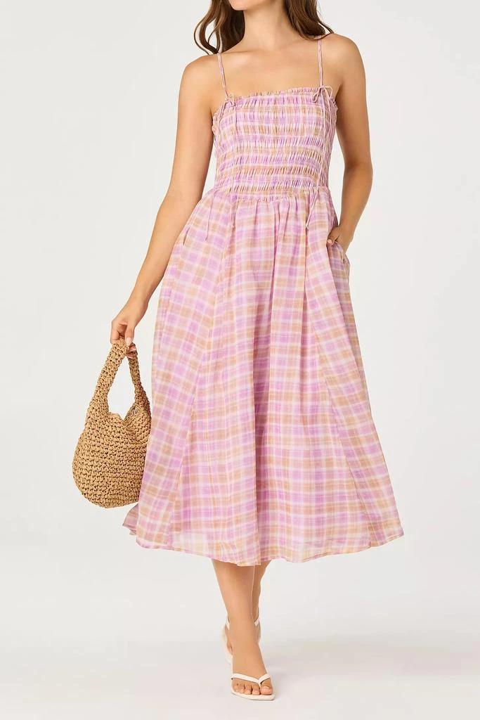 ASTR ASTR The Label Lahela Plaid Smocked Tie-Strap Midi Dress