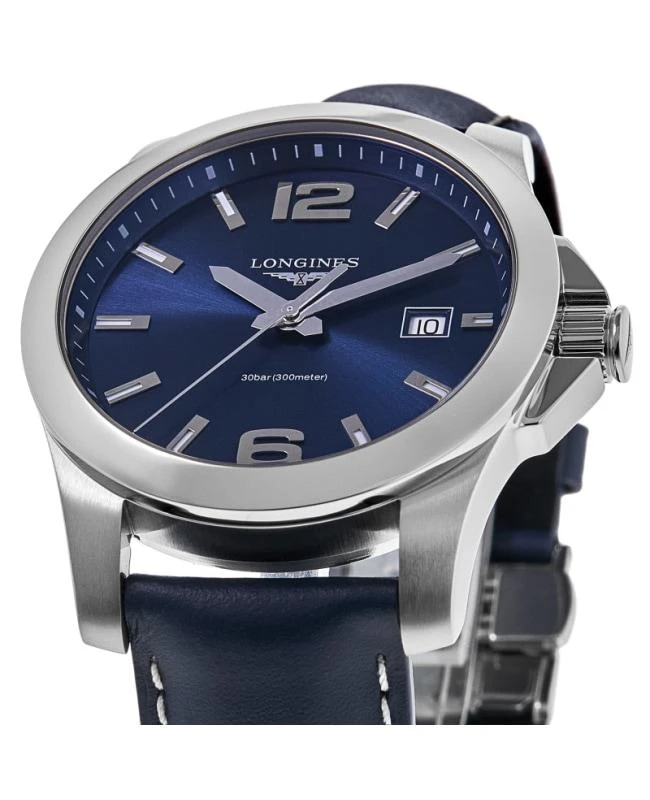 Longines Longines Conquest Quartz Blue Dial Blue Leather Strap Men's Watch L3.759.4.96.0 2