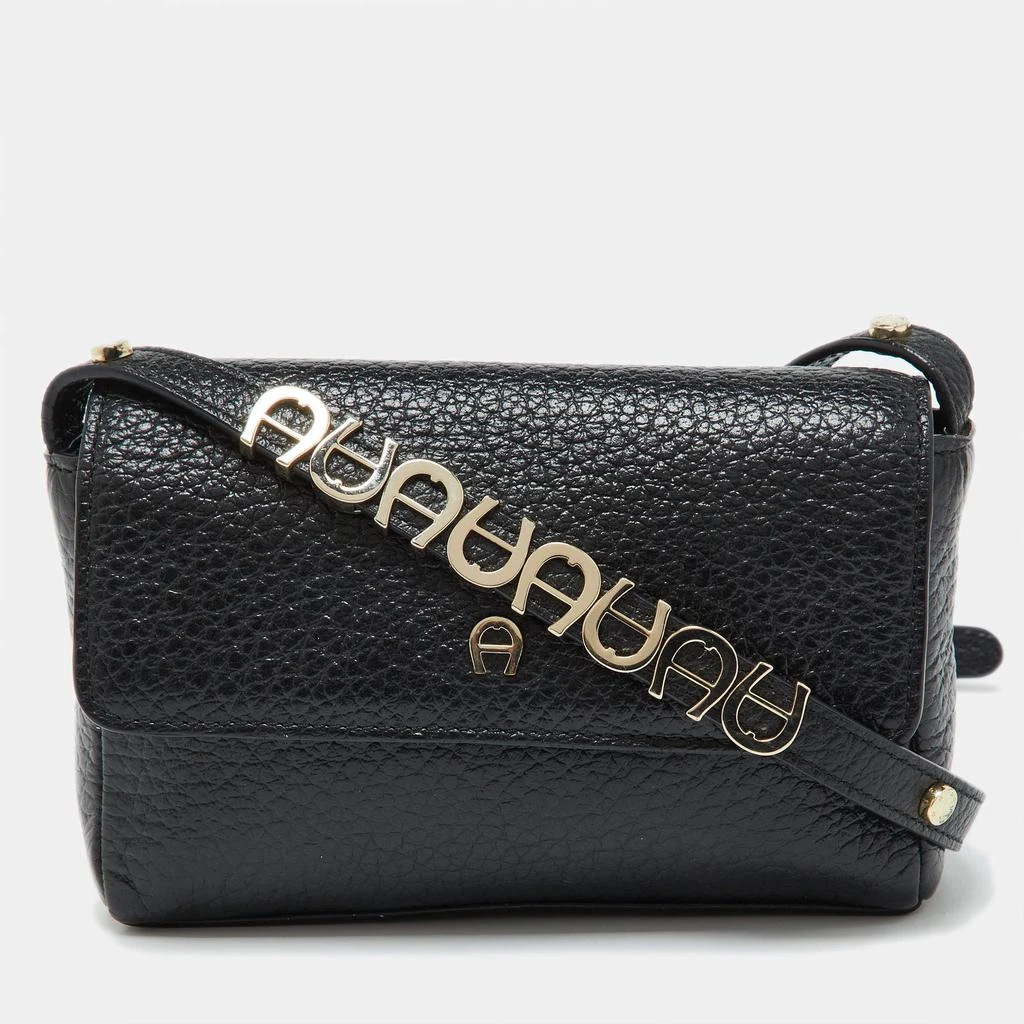 Aigner Aigner Black Leather Flap Crossbody Bag 1