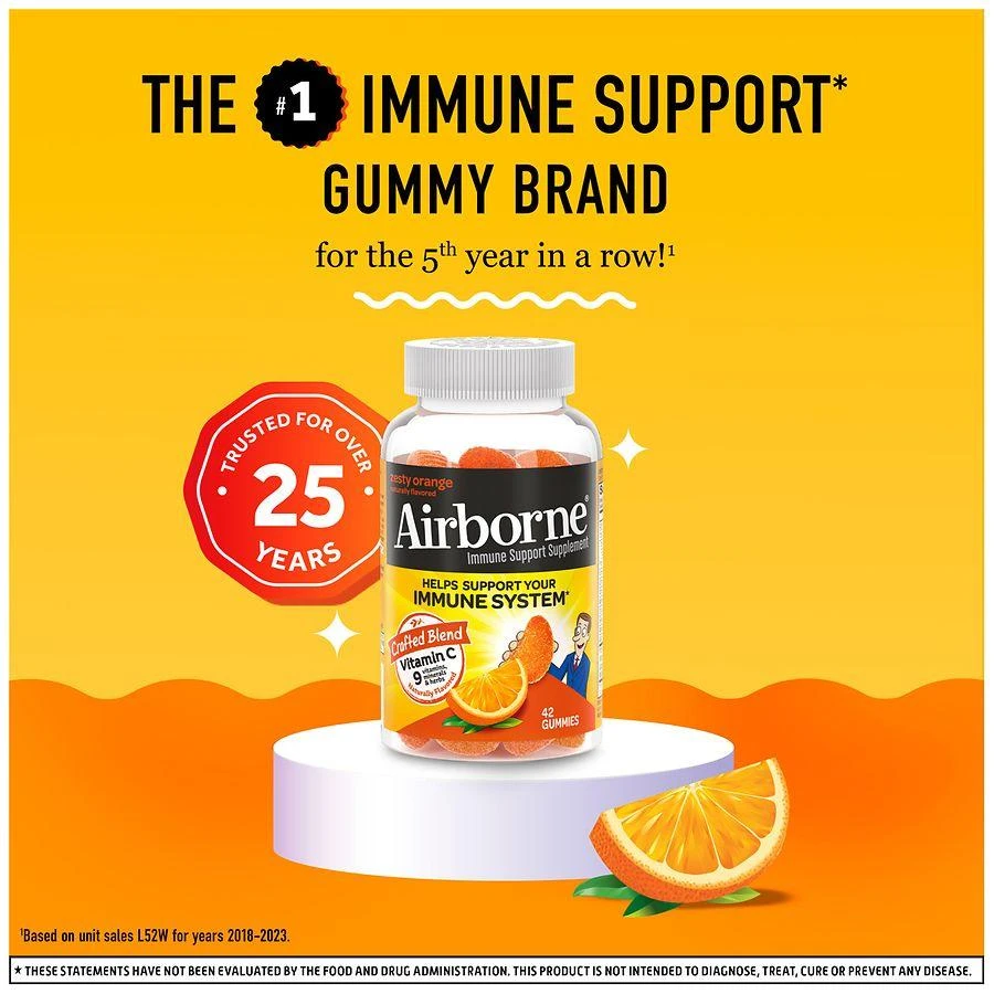 Airborne Vitamin C, E, Zinc, Minerals & Herbs Immune Support Supplement Gummies Orange 2