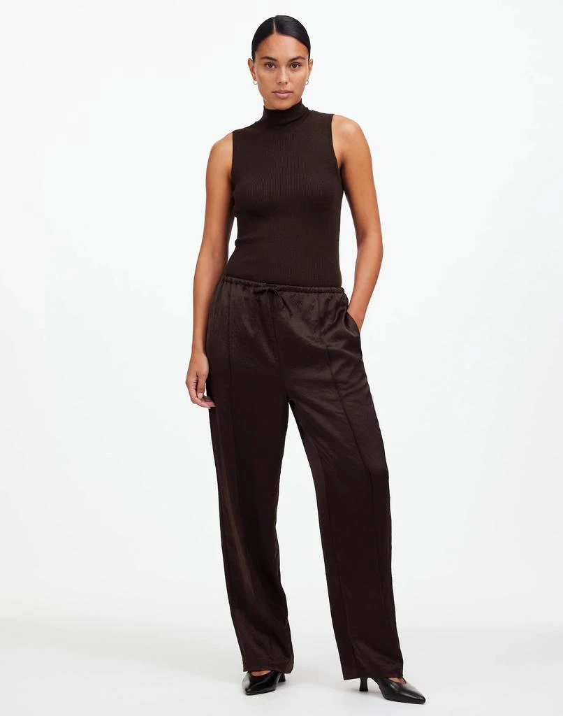Madewell Petite Pintucked Slim Pull-On Pants in Satin 1