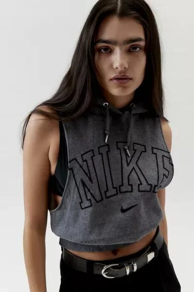 Urban Renewal Urban Renewal Remade Sleeveless Cropped Branded Hoodie Sweatshirt 1