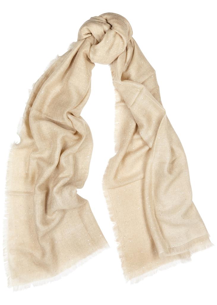 AMA Pure Sand embellished cashmere scarf