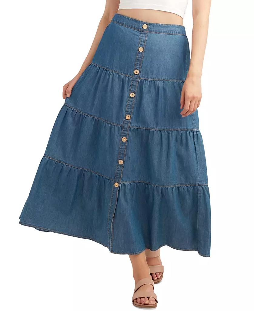 BCX Juniors' Denim Tiered Maxi Skirt