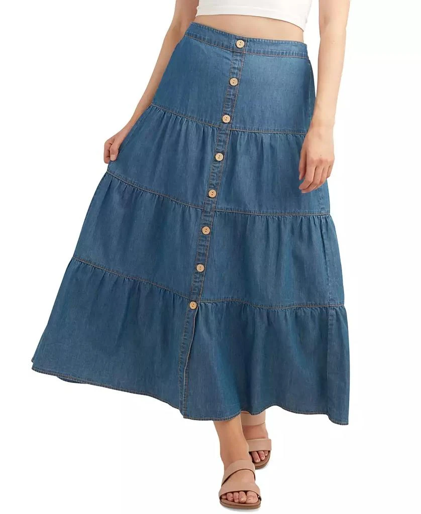 BCX Juniors' Denim Tiered Maxi Skirt 1