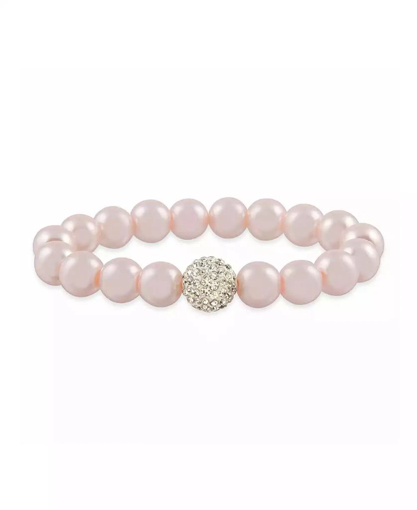 Macy's Pink Imitation Pearl with a Crystal Stretchy Bracelet 1