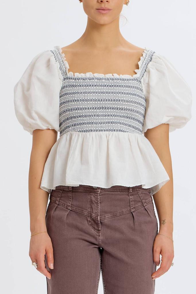 Something Navy Something Navy - Smocked Puff Shoulder Top