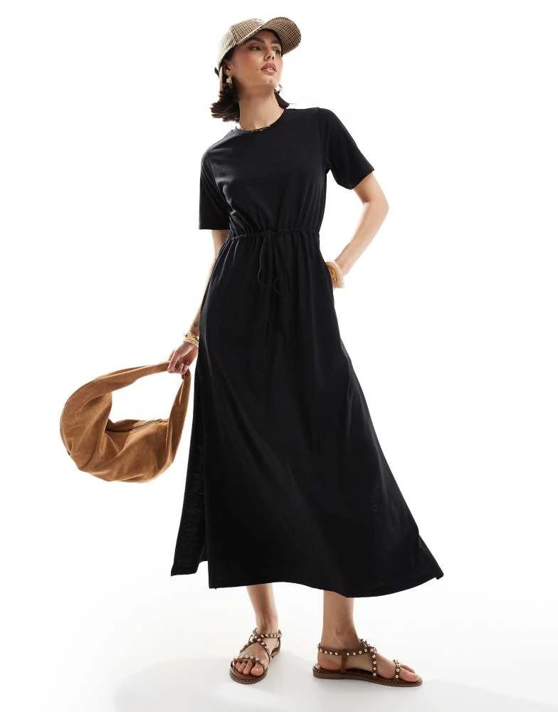 black smock midi dress Nellie Smocked Midi Dress — Black Chiffon Midi main image 1