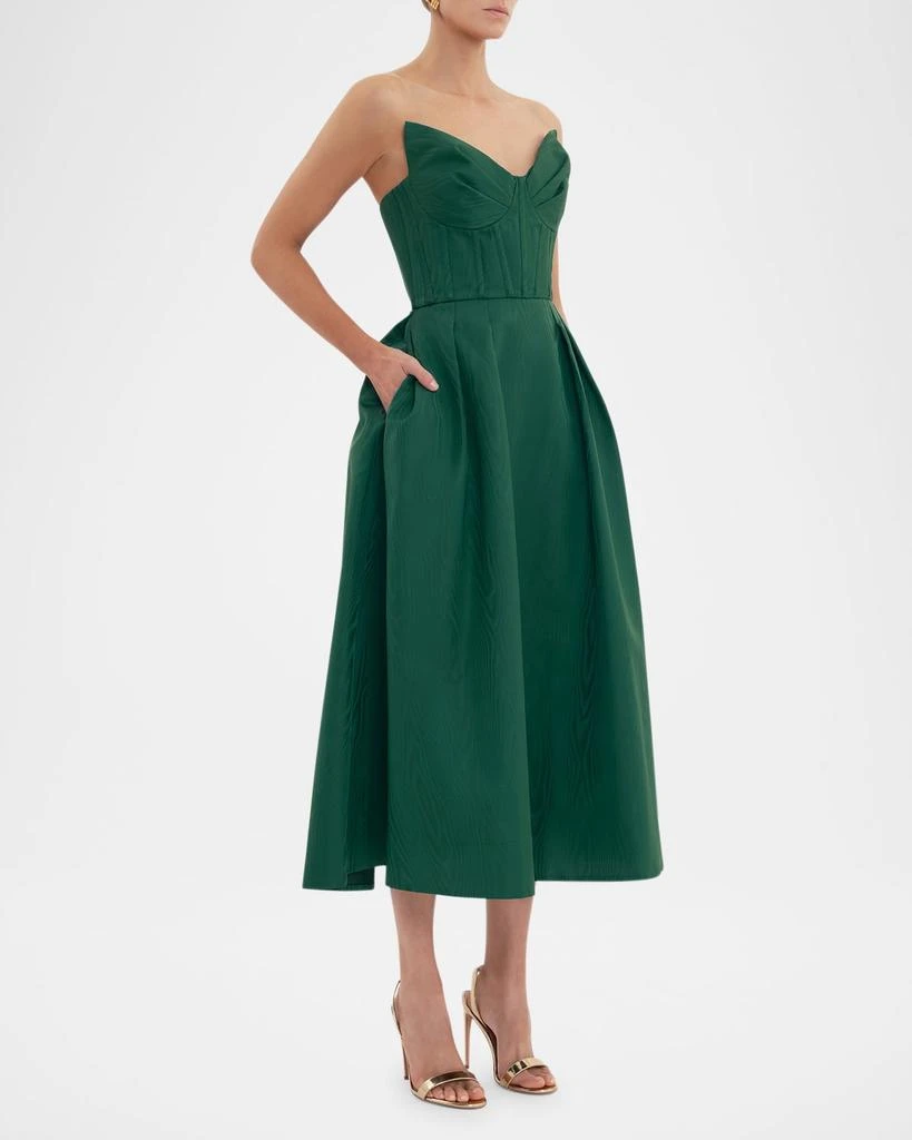 REBECCA VALLANCE Luiza Pleated Strapless Midi Dress 4