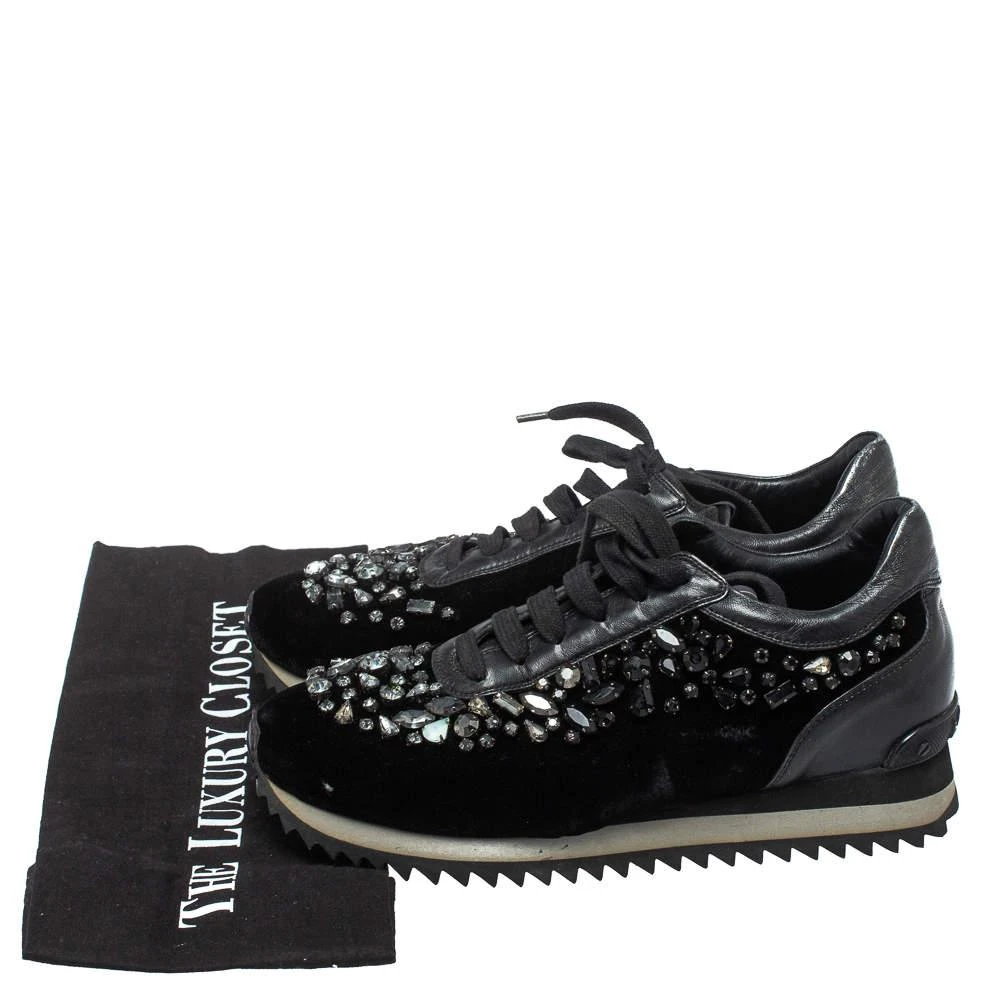 LE SILLA Le Silla Black Velvet and Leather Crystal Embellished Low Top  Sneakers Size 36.5 8