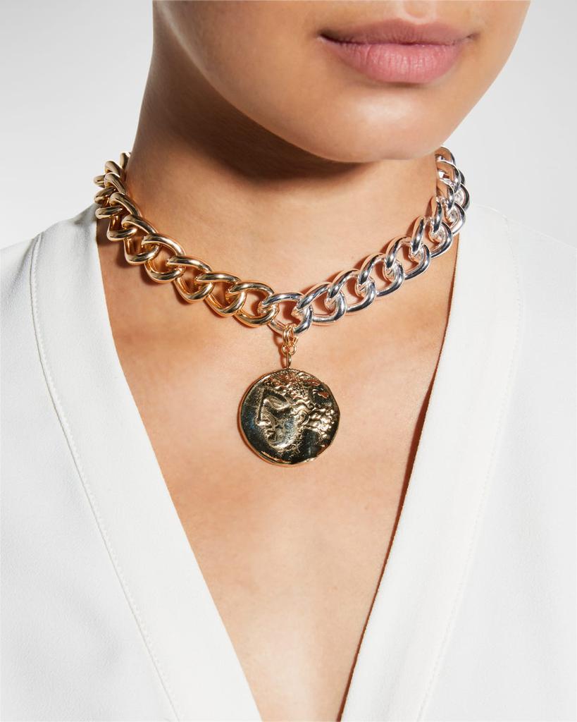 Devon Leigh Two-Tone Chain Coin Pendant Necklace