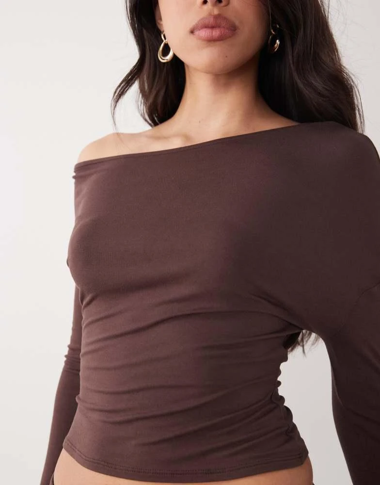 ASOS ASOS DESIGN slouchy off the shoulder top co-ord in chocolate 3