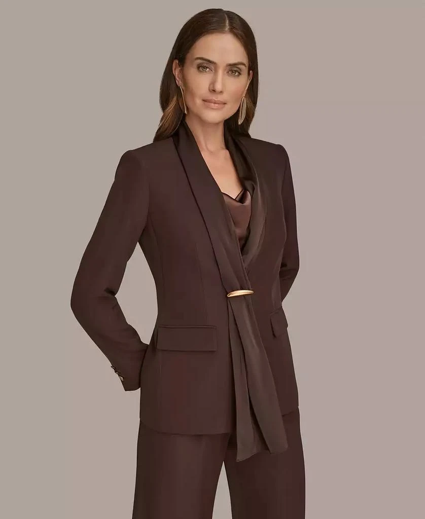 Donna Karan Womens Mixed Media Draped Neck Blazer, Regular 
Petite 3